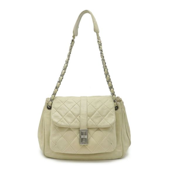 Chanel Shoulder Chain Bag Shawl Leather Light Beige Silver metal - Picture 1 of 7